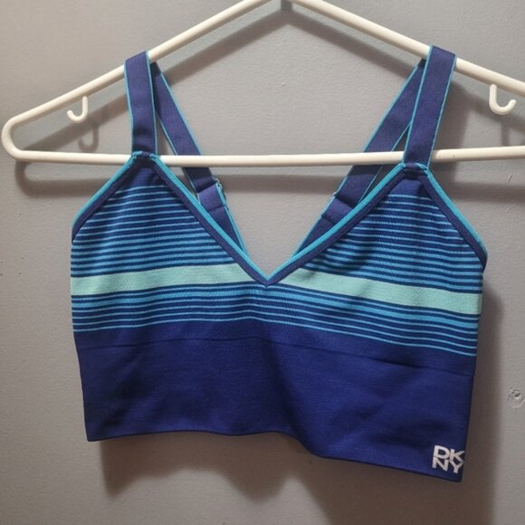 DKNY Blue Striped Sports Bra M - Picture 1 of 5